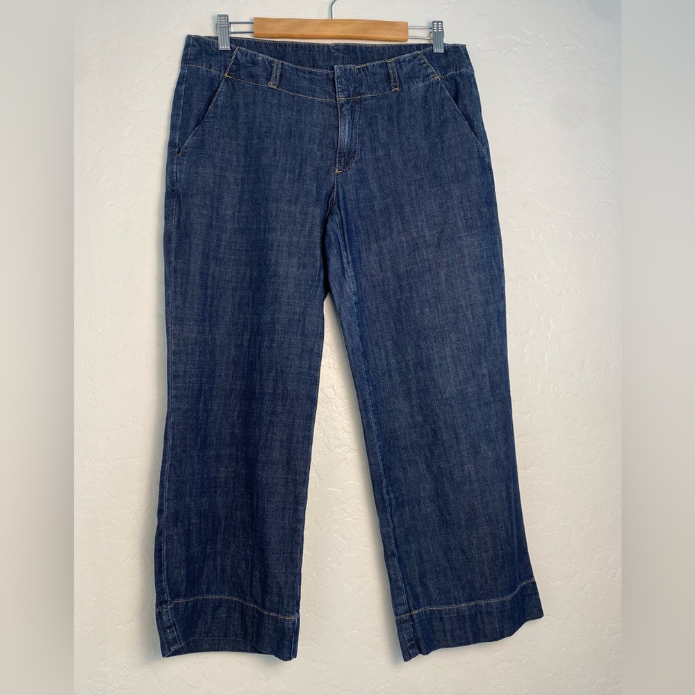 Mavi Cropped Ankle Jean Women Sz 32 Dark Blue Wide Leg Relaxed Fit Lightweight